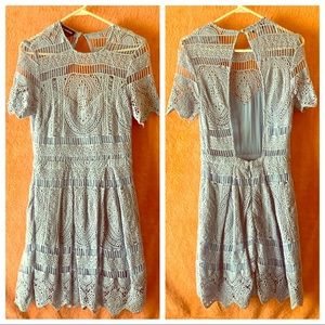 Baby blue crochet dress.